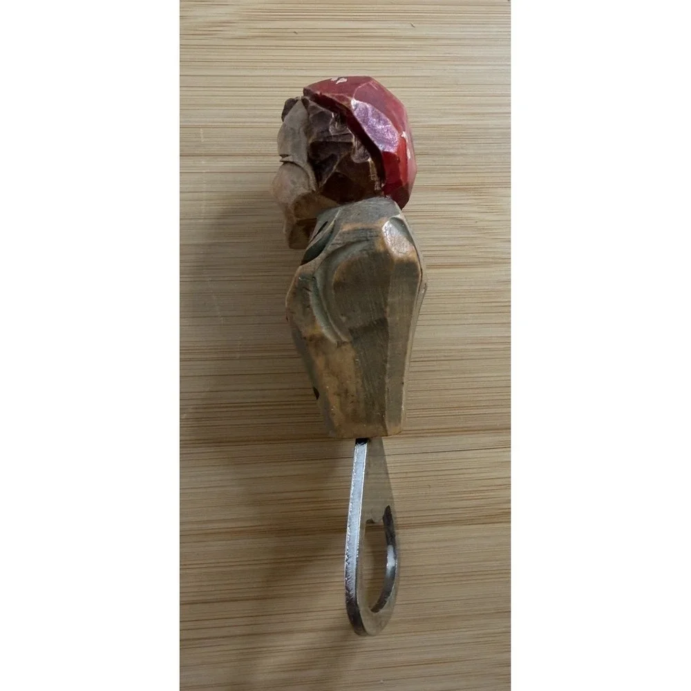 Vintage Hand-Carved Wooden Figural Bottle Opener Whimsical Man European Folk Art